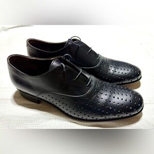Lanvin Sz 9 US 8 UK Classic Black Perforated Leather Men's Dress Lace Up Shoes